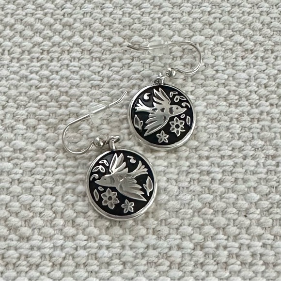 BRIGHTON Moonlight Garden French Wire Earrings • Silver Black Bird Round JA7113 - Picture 4 of 8